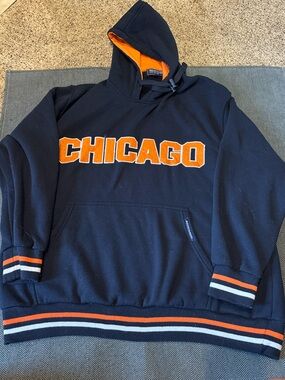 Men's Navy Zip-Up Hoodie with Orange Chicago Lettering